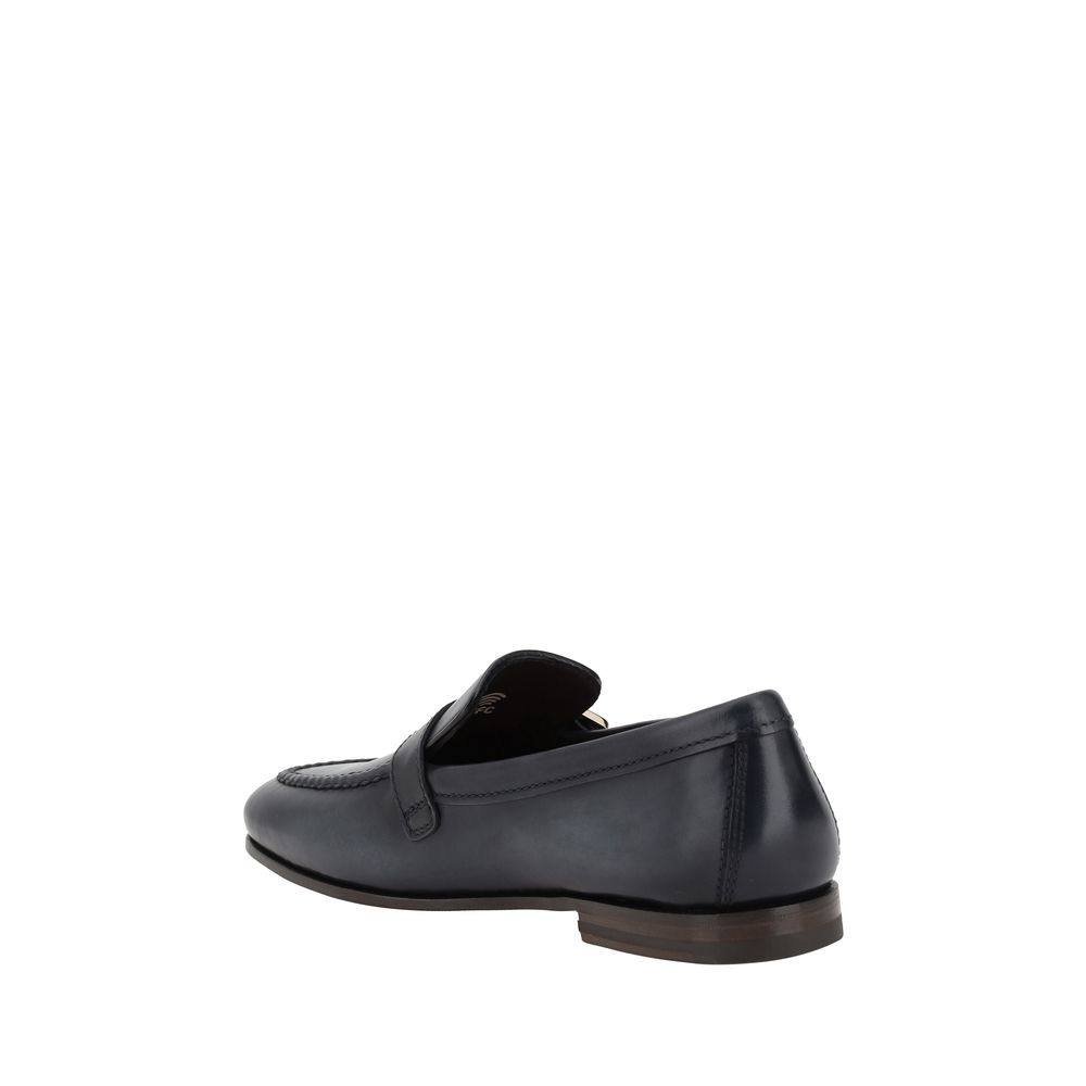 Santoni Brown Leather Loafers With A Single Buckle