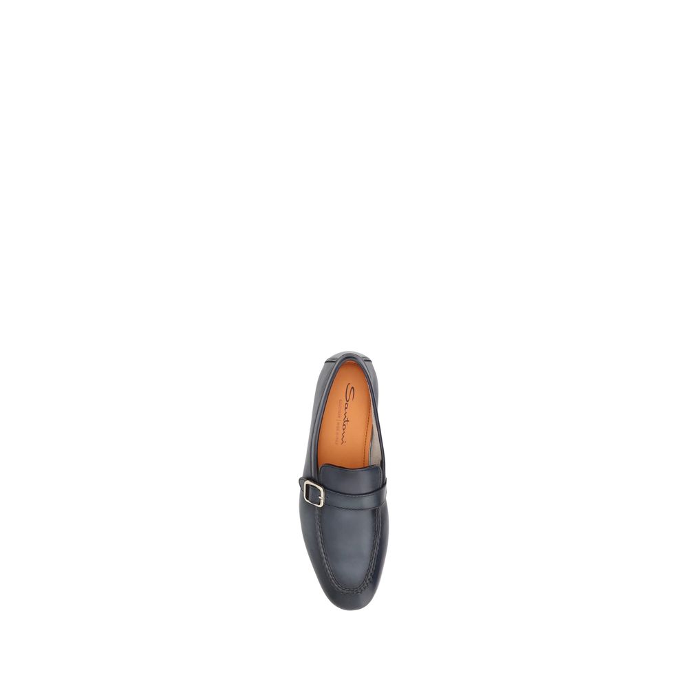Santoni Brown Leather Loafers With A Single Buckle