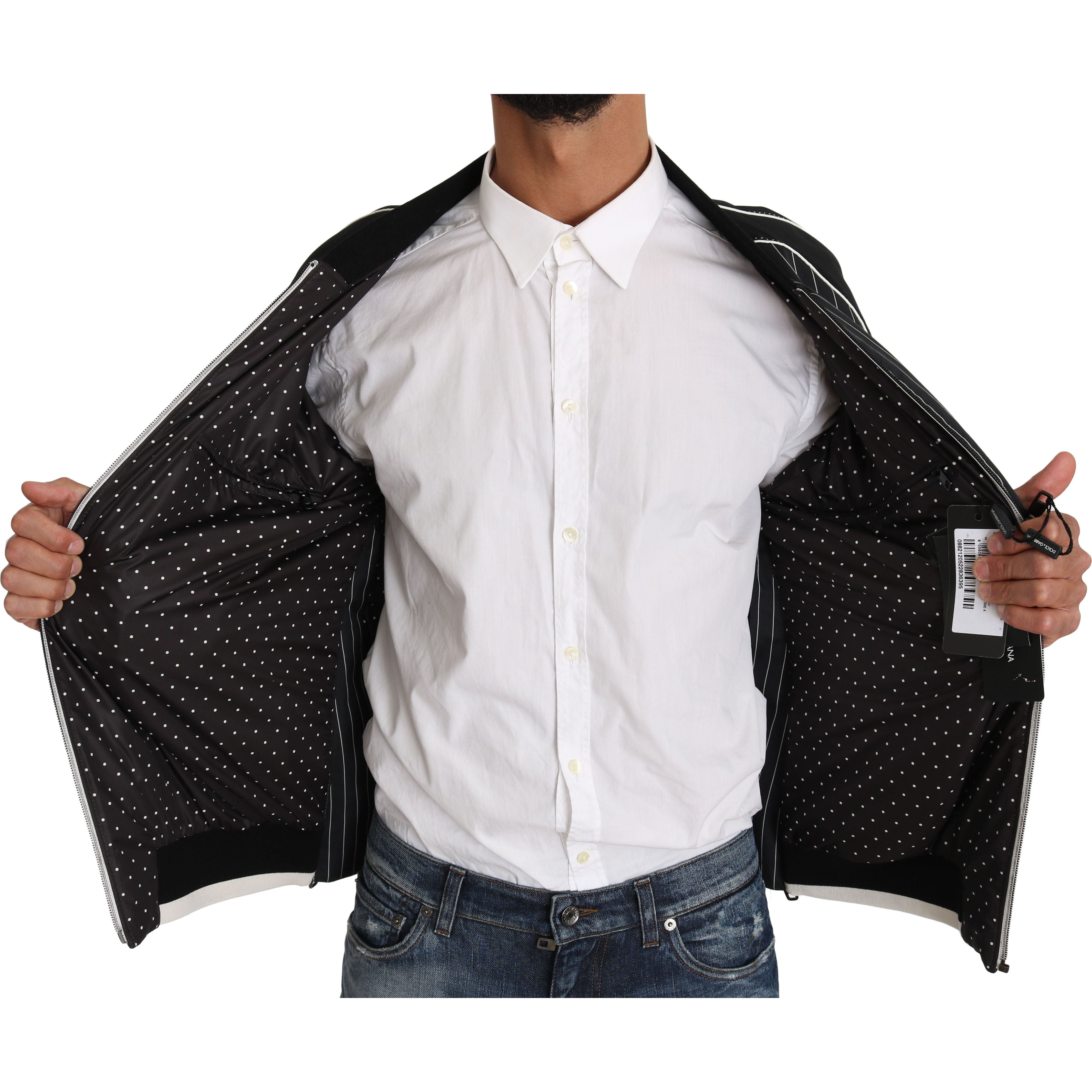 Dolce & Gabbana Black Sequined Cotton Bomber Jacket