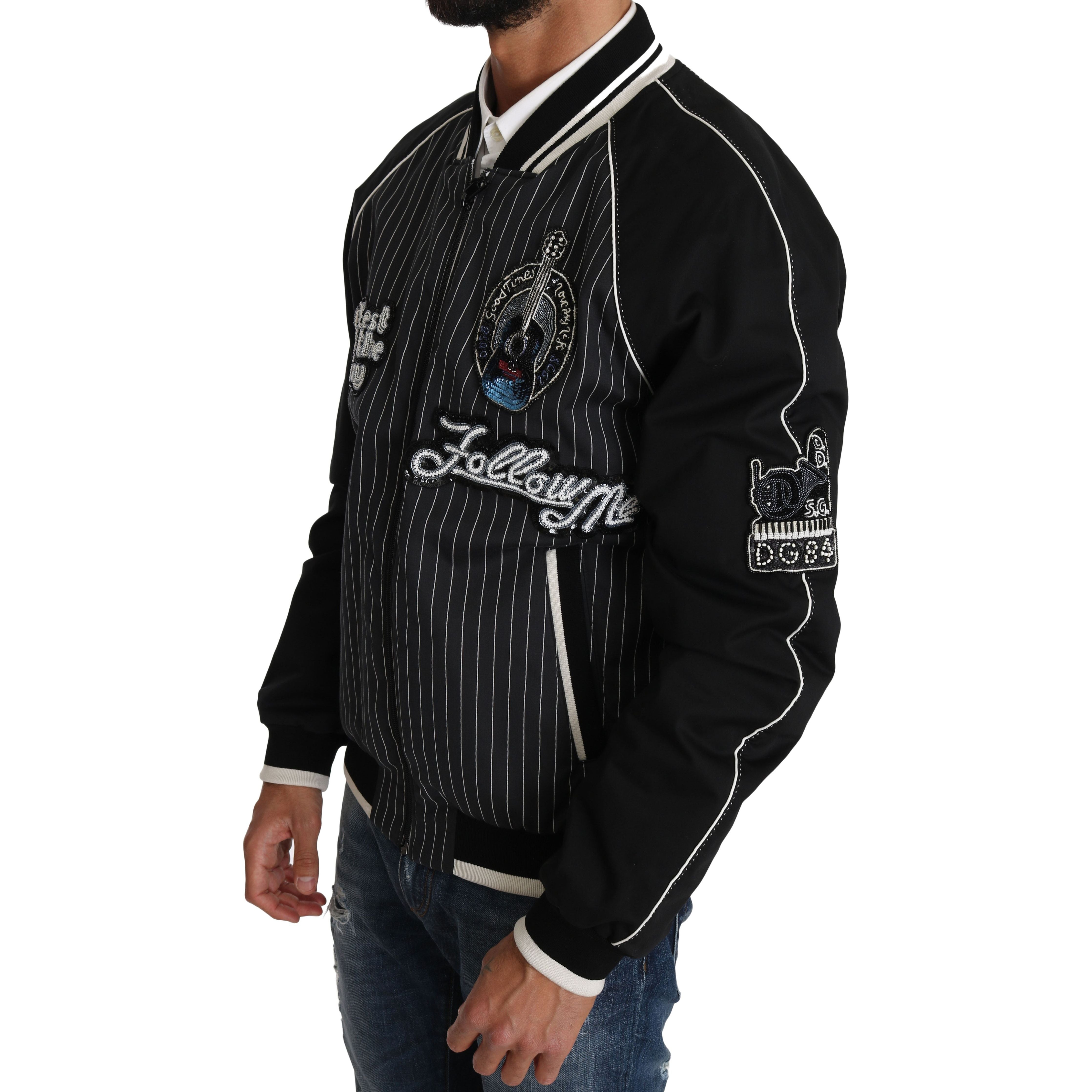 Dolce & Gabbana Black Sequined Cotton Bomber Jacket