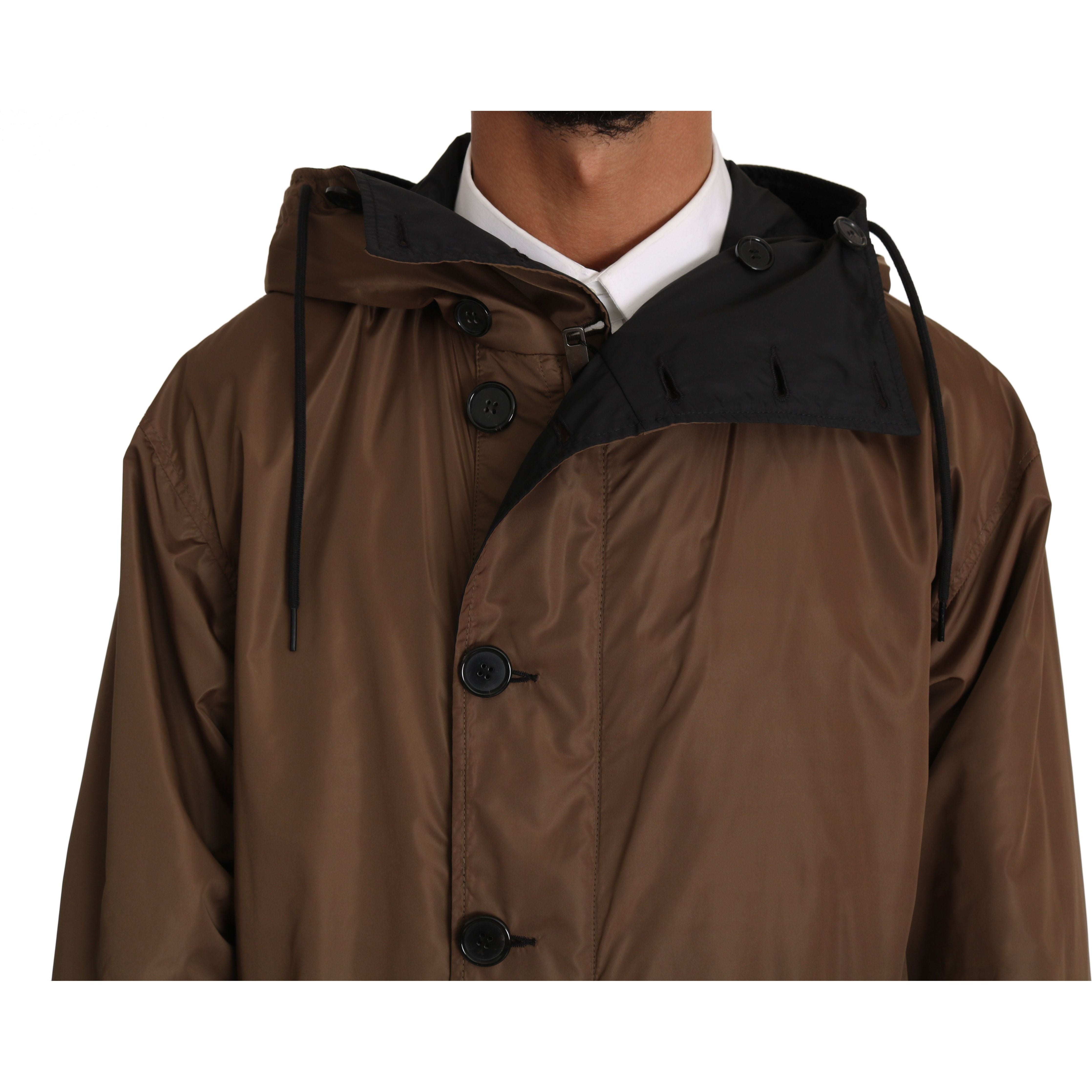 Dolce & Gabbana Black Nylon Reversible Hooded Raincoat