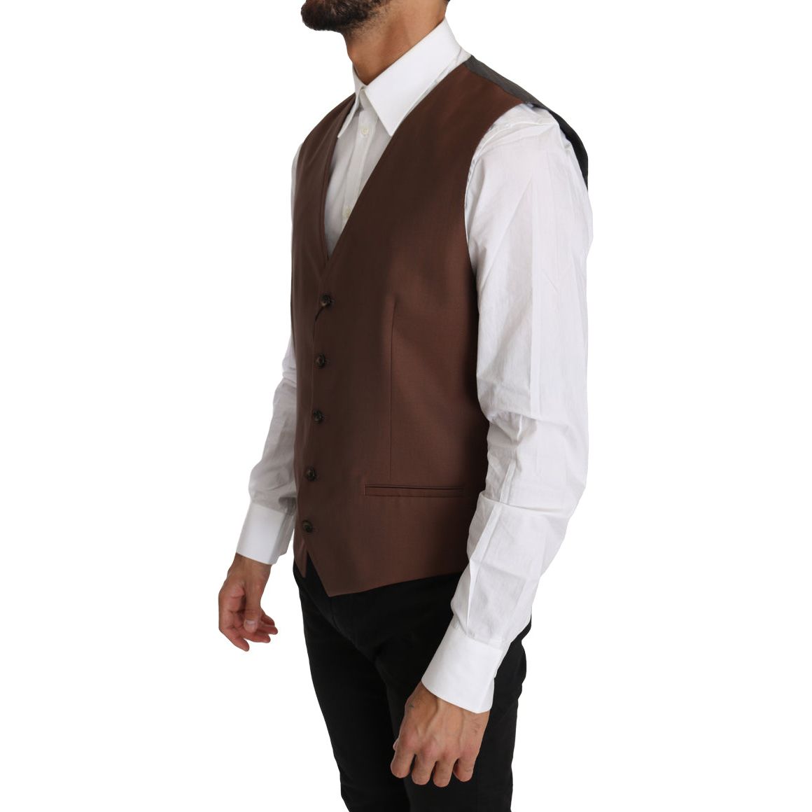 Dolce & Gabbana Bronze Wool & Silk Formal Vest Slim Fit