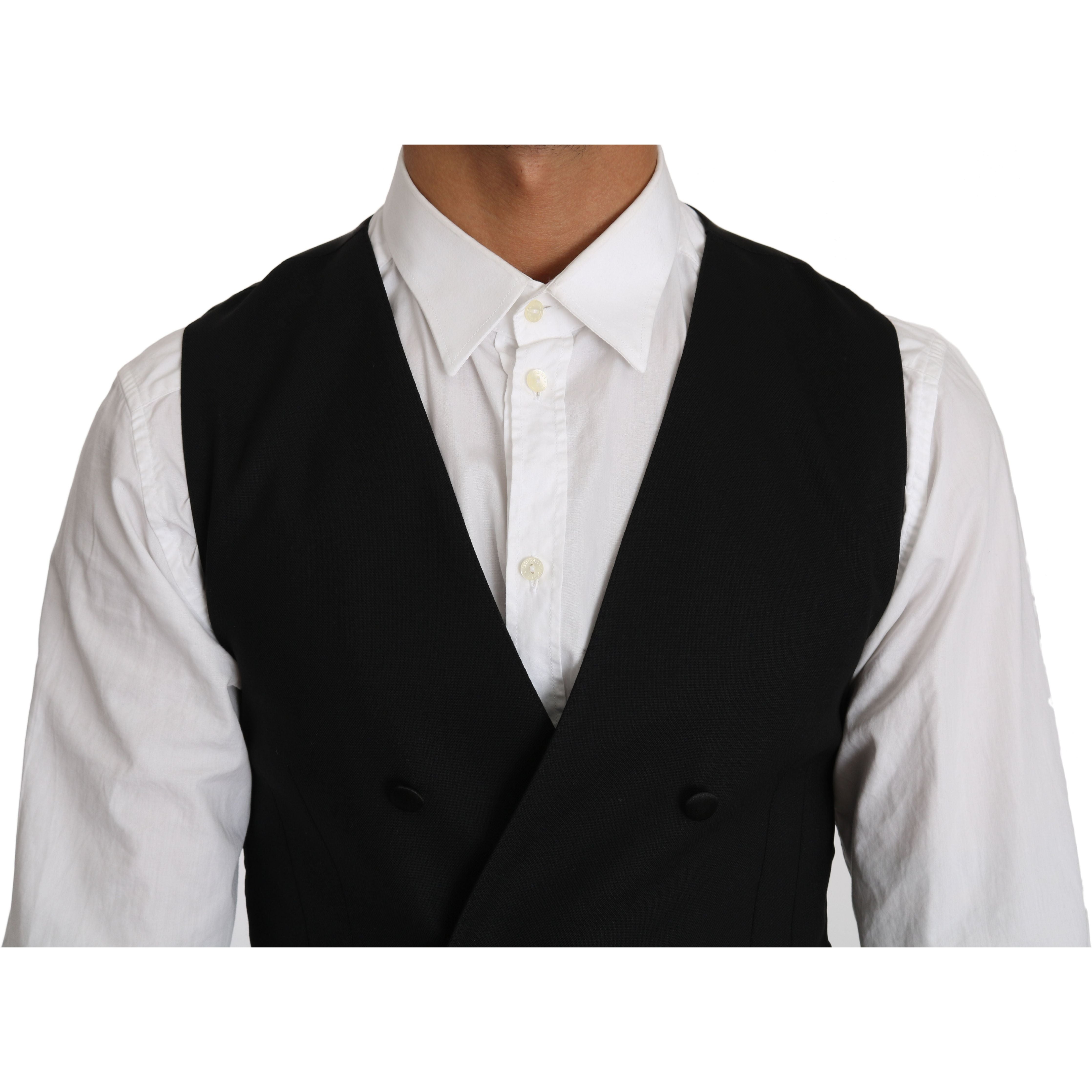 Dolce & Gabbana Black Virgin Wool Double Breasted Vest