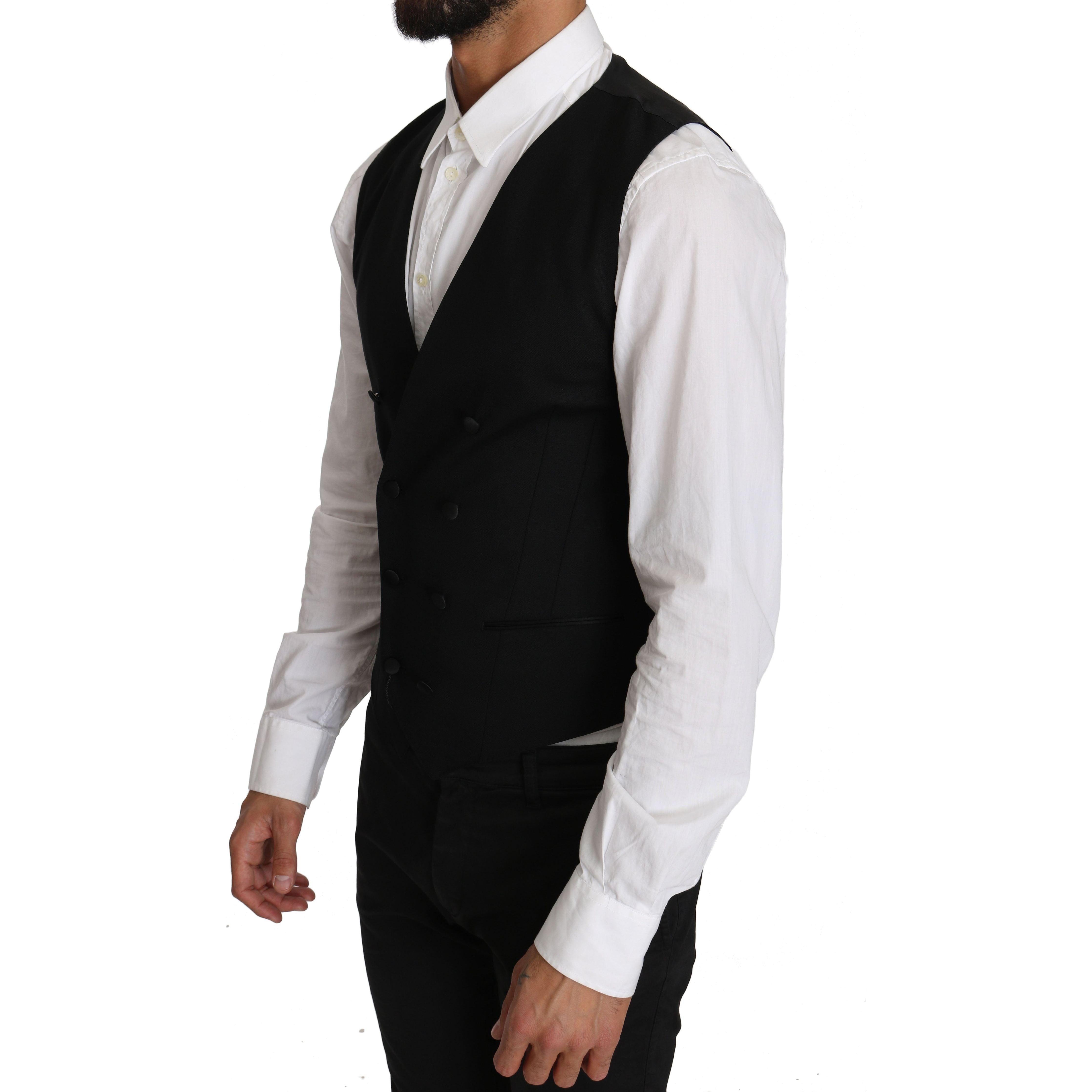 Dolce & Gabbana Black Virgin Wool Double Breasted Vest