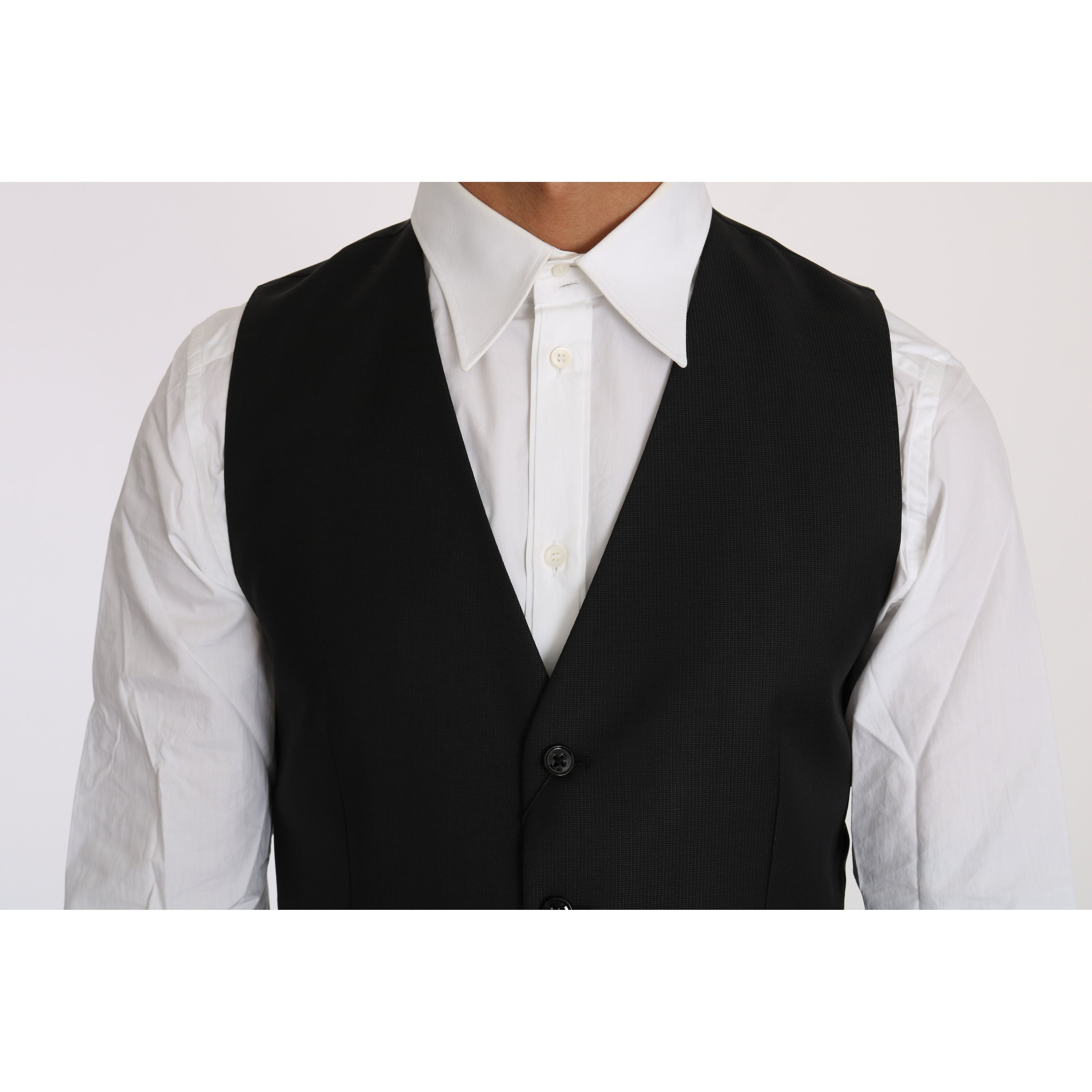 Dolce & Gabbana Sleek Black Wool-Silk Formal Vest Elegance