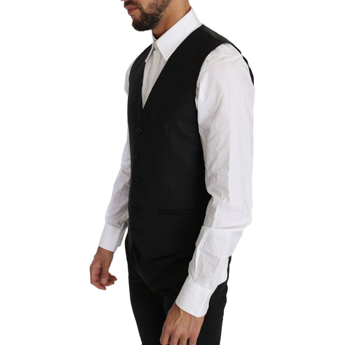 Dolce & Gabbana Sleek Black Wool-Silk Formal Vest Elegance