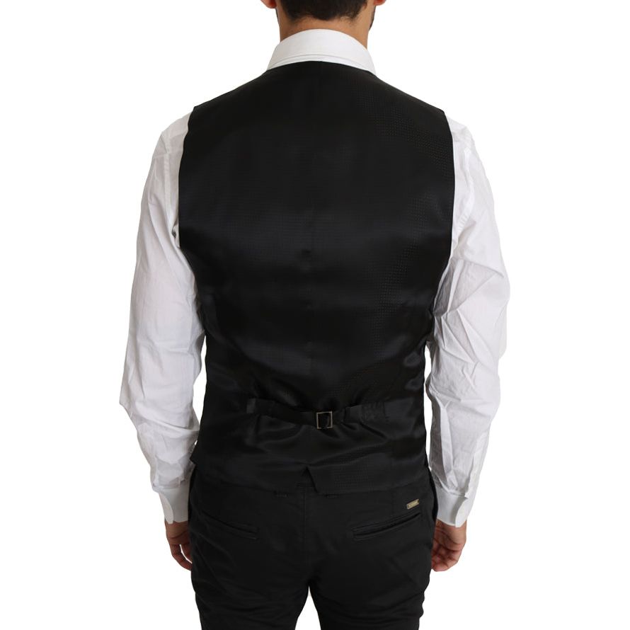 Dolce & Gabbana Sleek Black Wool-Silk Formal Vest Elegance