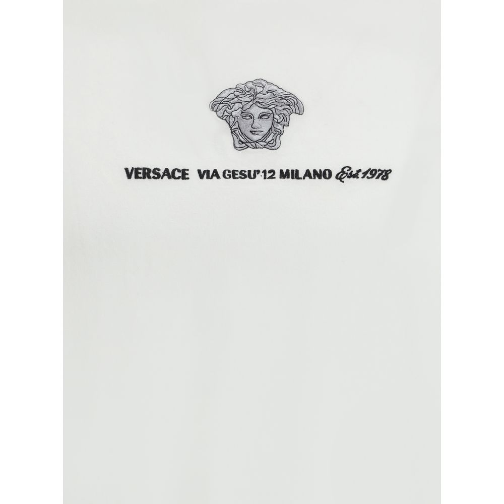 Versace White Cotton T-Shirt with Iconic Monogram Elegance