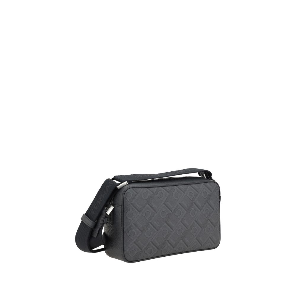 Ferragamo Black Leather Shoulder Bag in Timeless Elegance