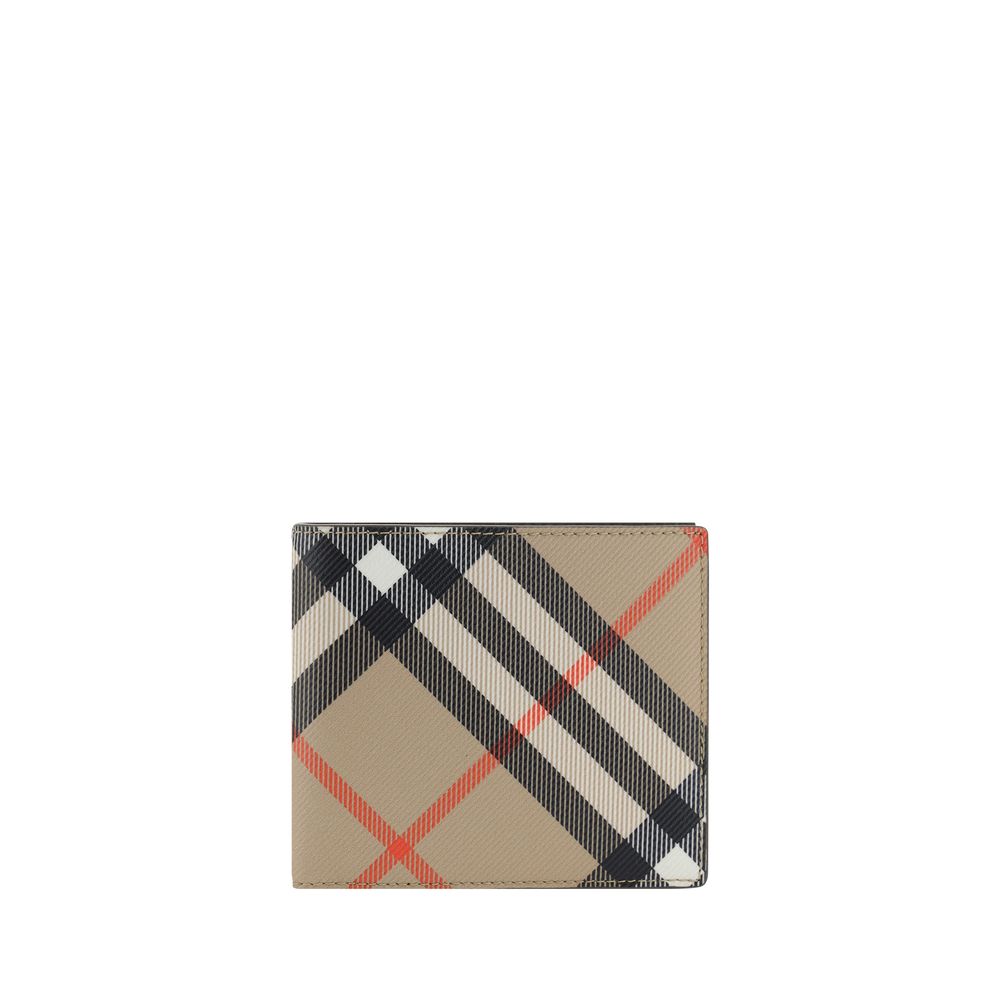 Burberry Beige Leather Wallet in Iconic Check with Timeless Elegance