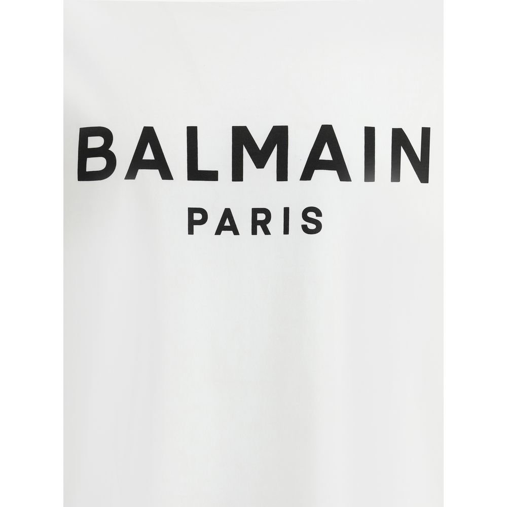 Balmain White Cotton T-Shirt with Iconic Monogram and Modern Elegance
