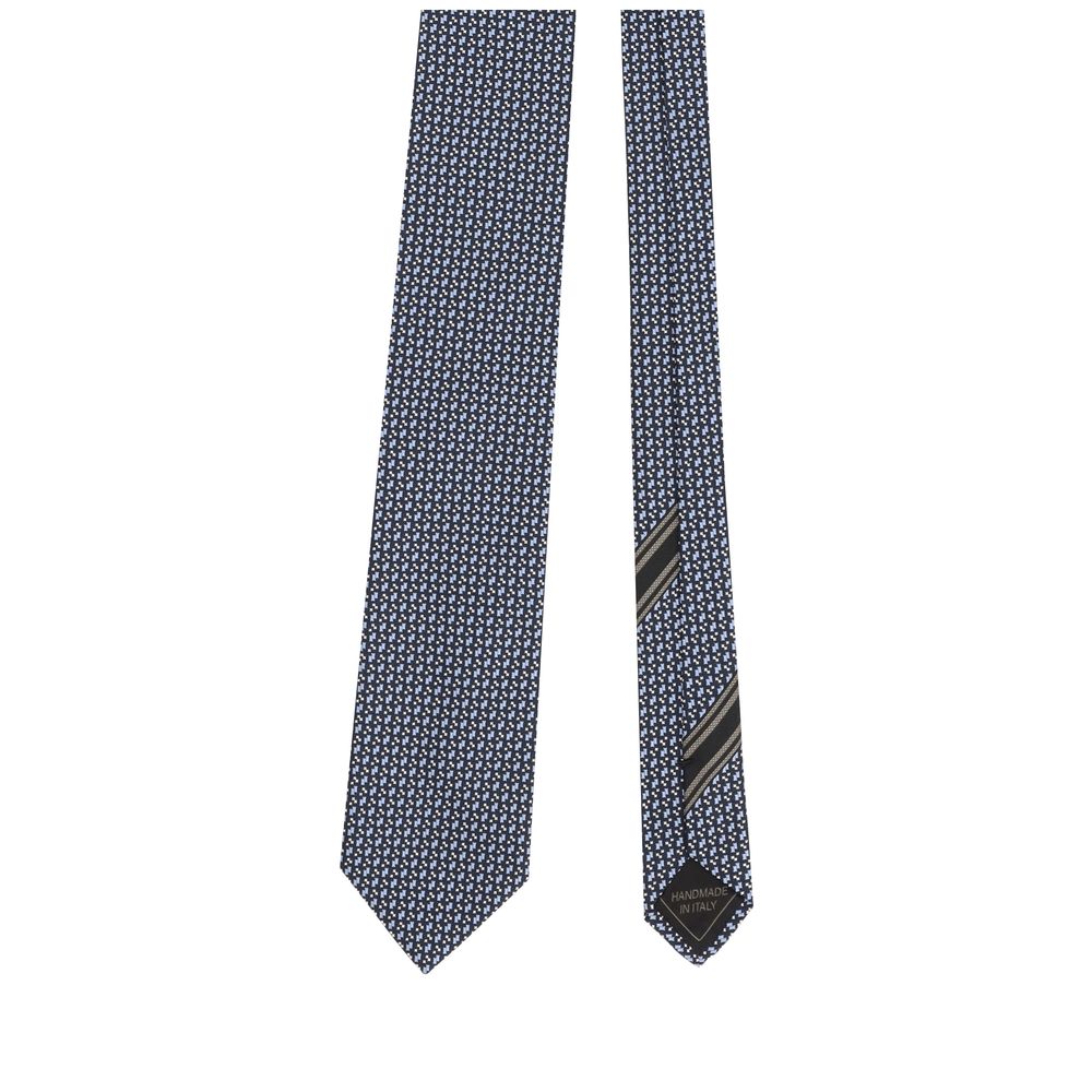 Brioni Blue Silk Jacquard Tie with Geometric Pattern