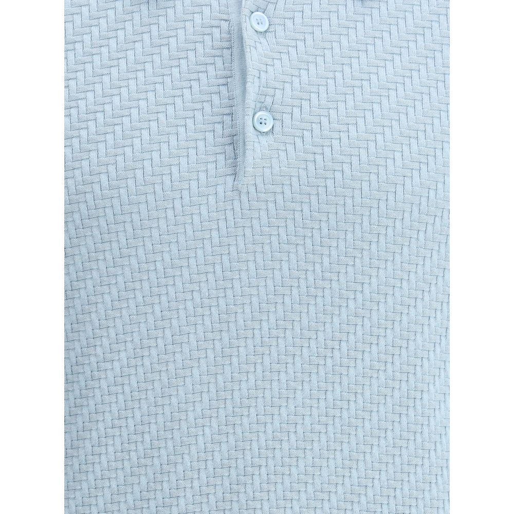 Brioni Navy Cotton Polo Shirt with Woven Pattern for Elevated Style