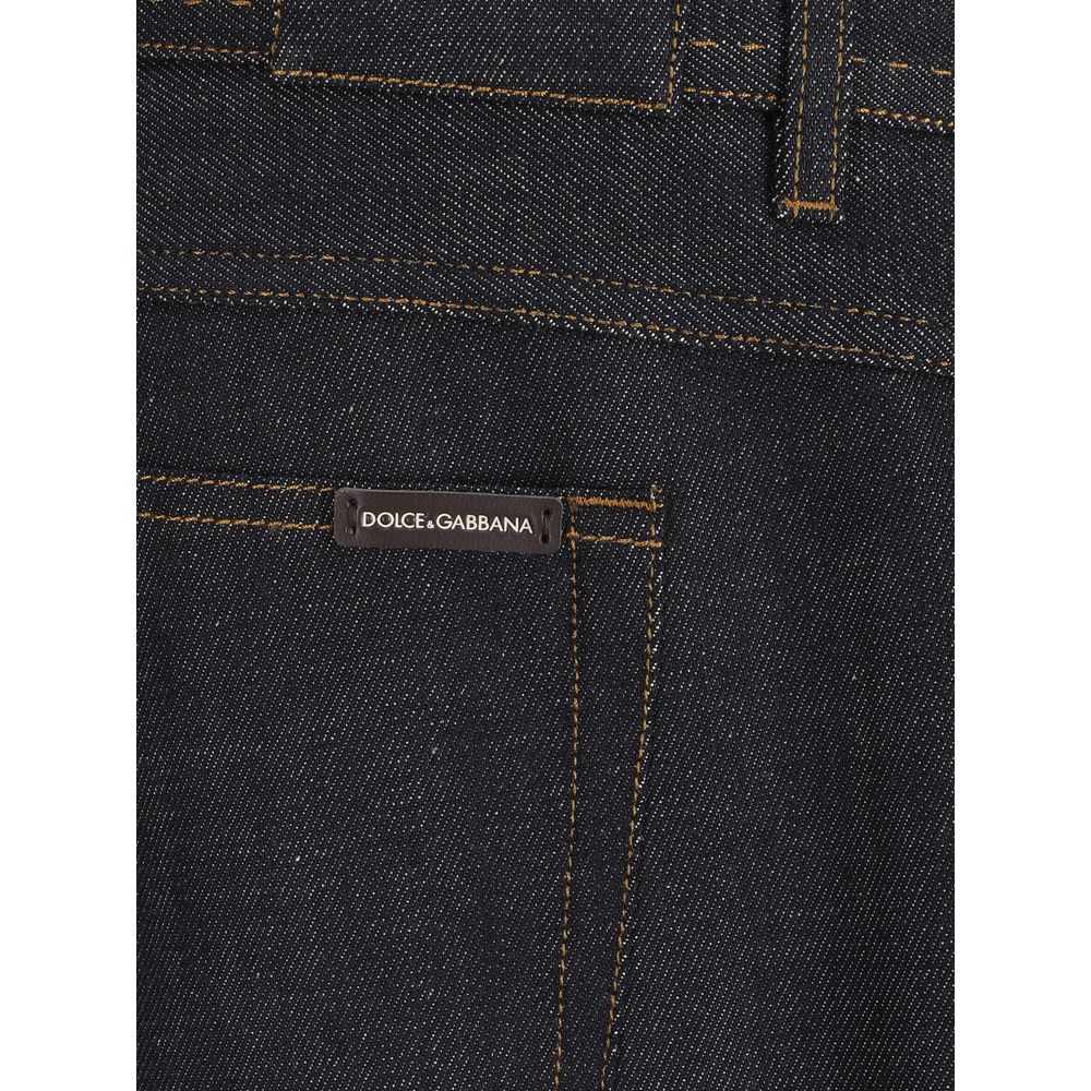 Dolce & Gabbana Blue Cotton Jeans with Iconic Leather Patch