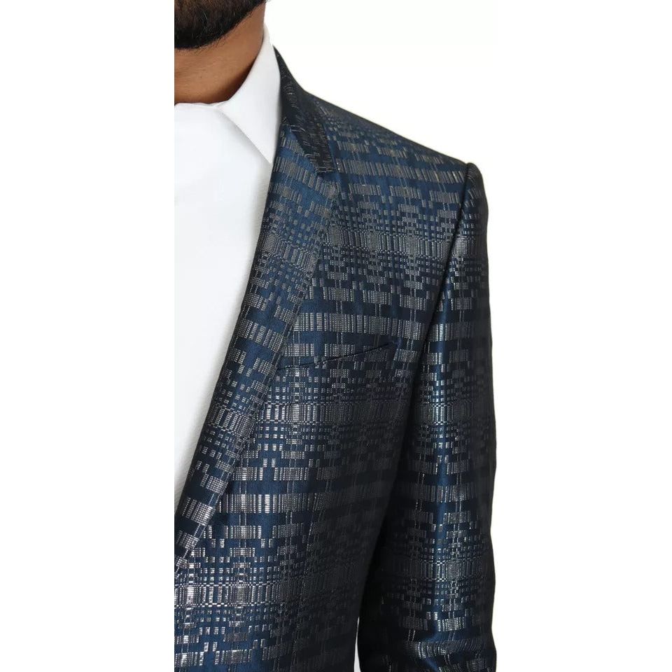 Dolce & Gabbana Blue Silver Shiny Wool 2 Piece Slim Suit