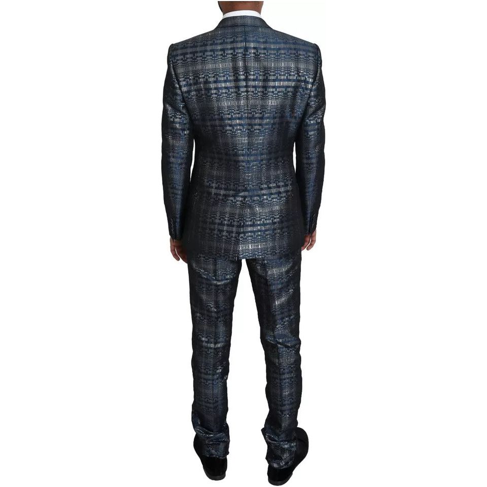 Dolce & Gabbana Blue Silver Shiny Wool 2 Piece Slim Suit