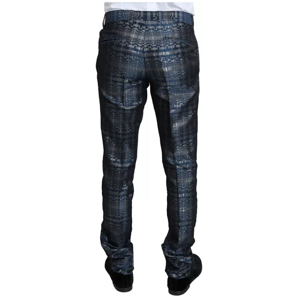 Dolce & Gabbana Blue Silver Shiny Wool 2 Piece Slim Suit