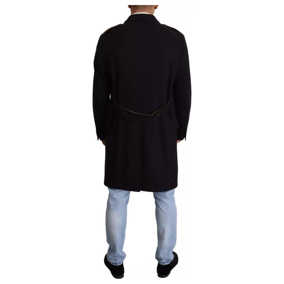 Dolce & Gabbana Blue Wool Stretch Trench Coat Jacket