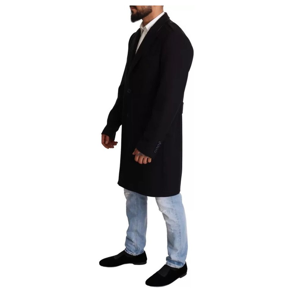 Dolce & Gabbana Blue Wool Stretch Trench Coat Jacket