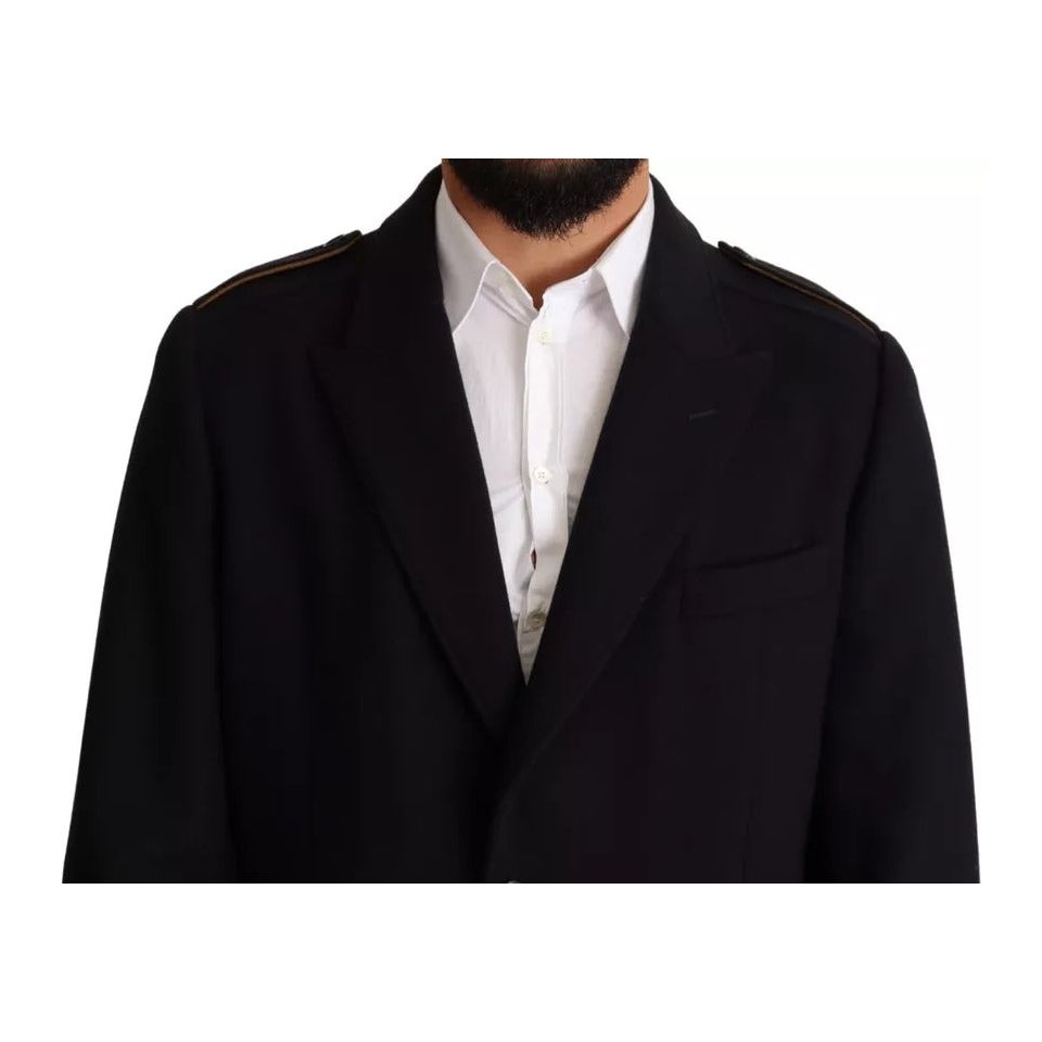 Dolce & Gabbana Blue Wool Stretch Trench Coat Jacket