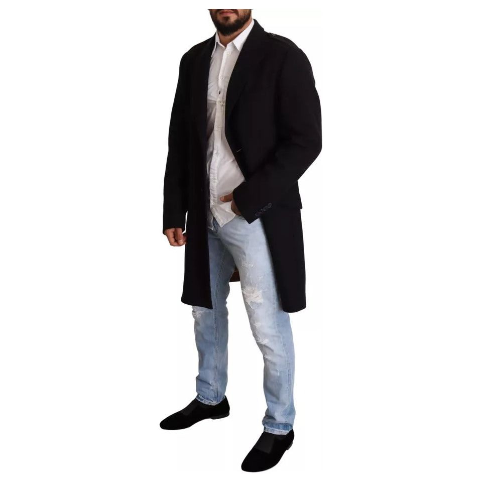 Dolce & Gabbana Blue Wool Stretch Trench Coat Jacket