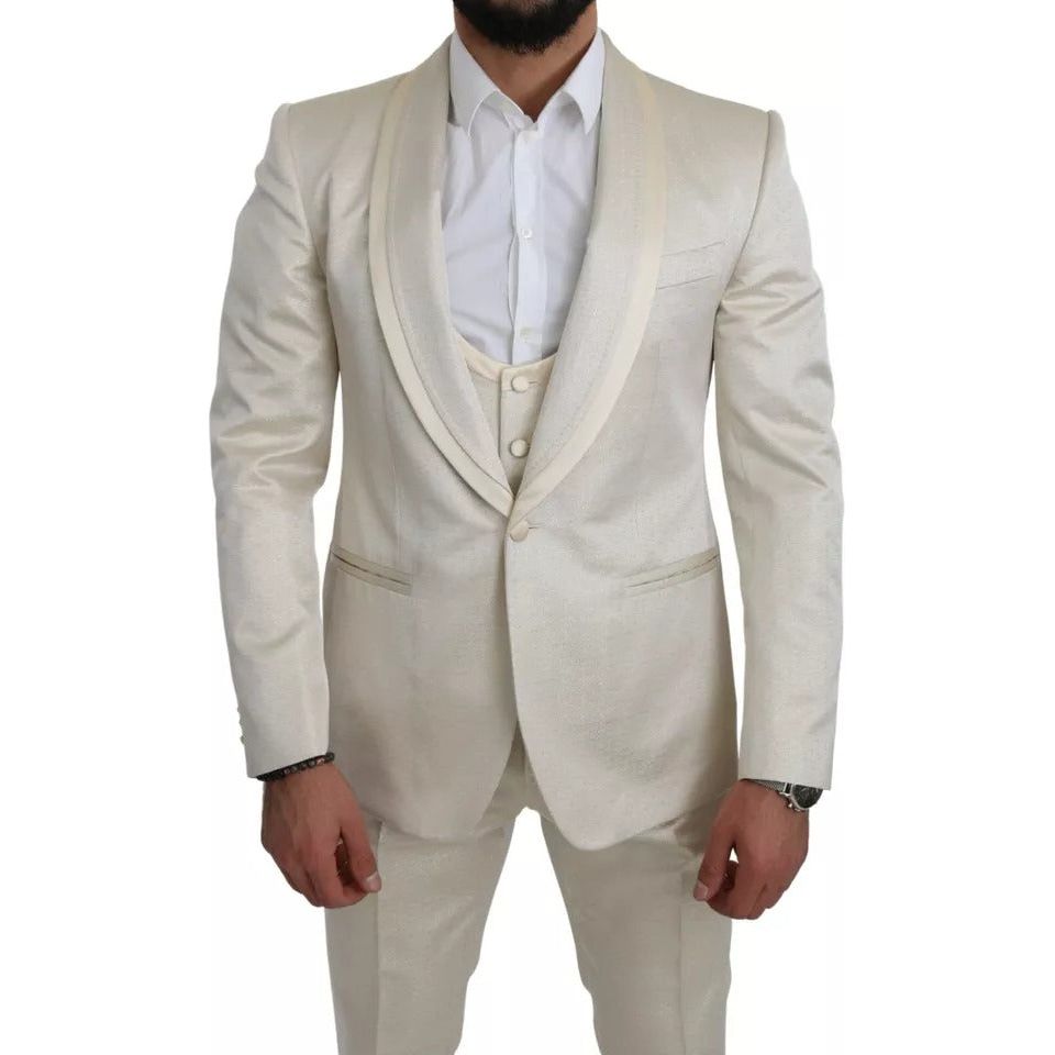 Dolce & Gabbana Beige Wool Crème 3 Piece SICILIA Shawl Suit