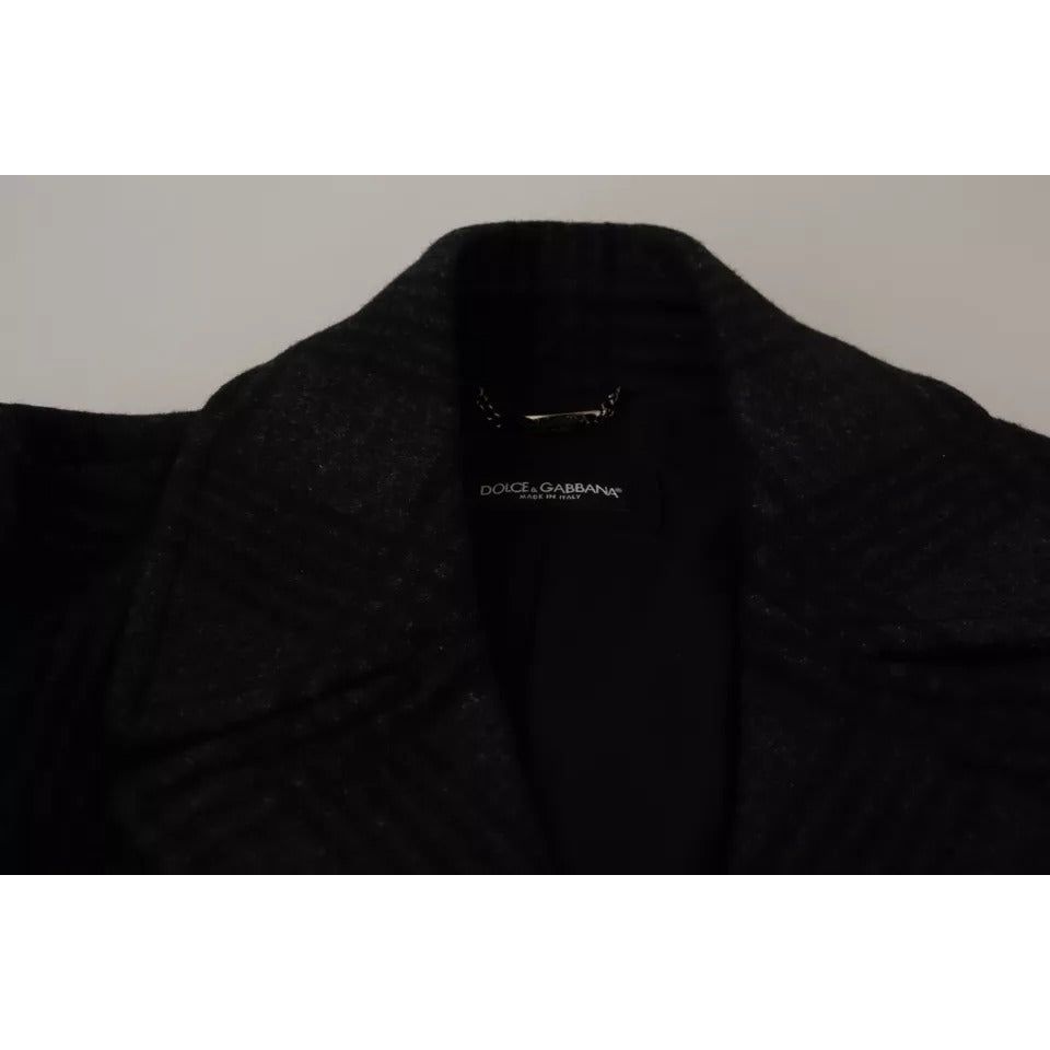 Dolce & Gabbana Black Check Wool Trench Coat Jacket