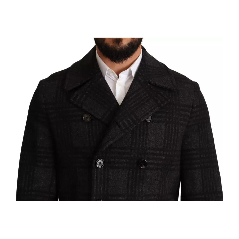 Dolce & Gabbana Black Check Wool Trench Coat Jacket