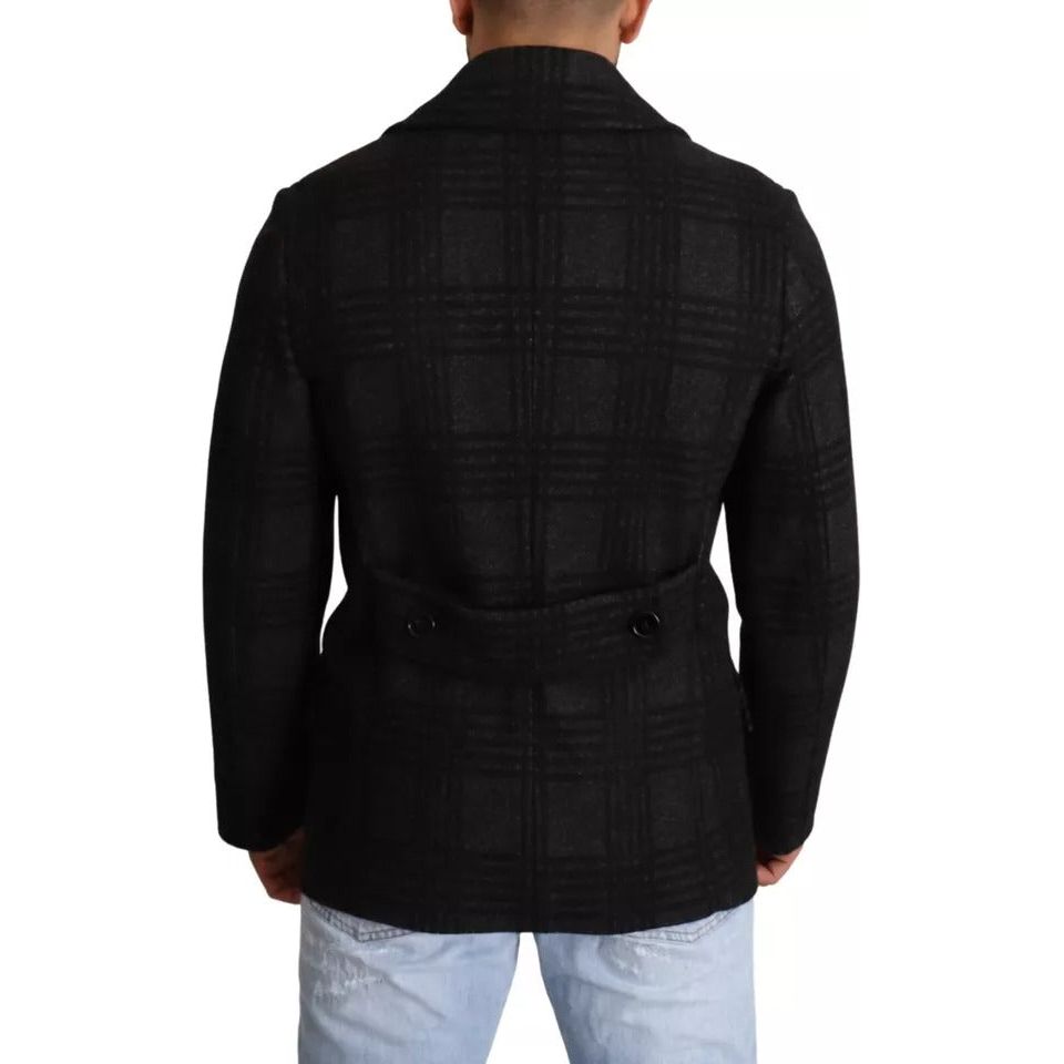 Dolce & Gabbana Black Check Wool Trench Coat Jacket