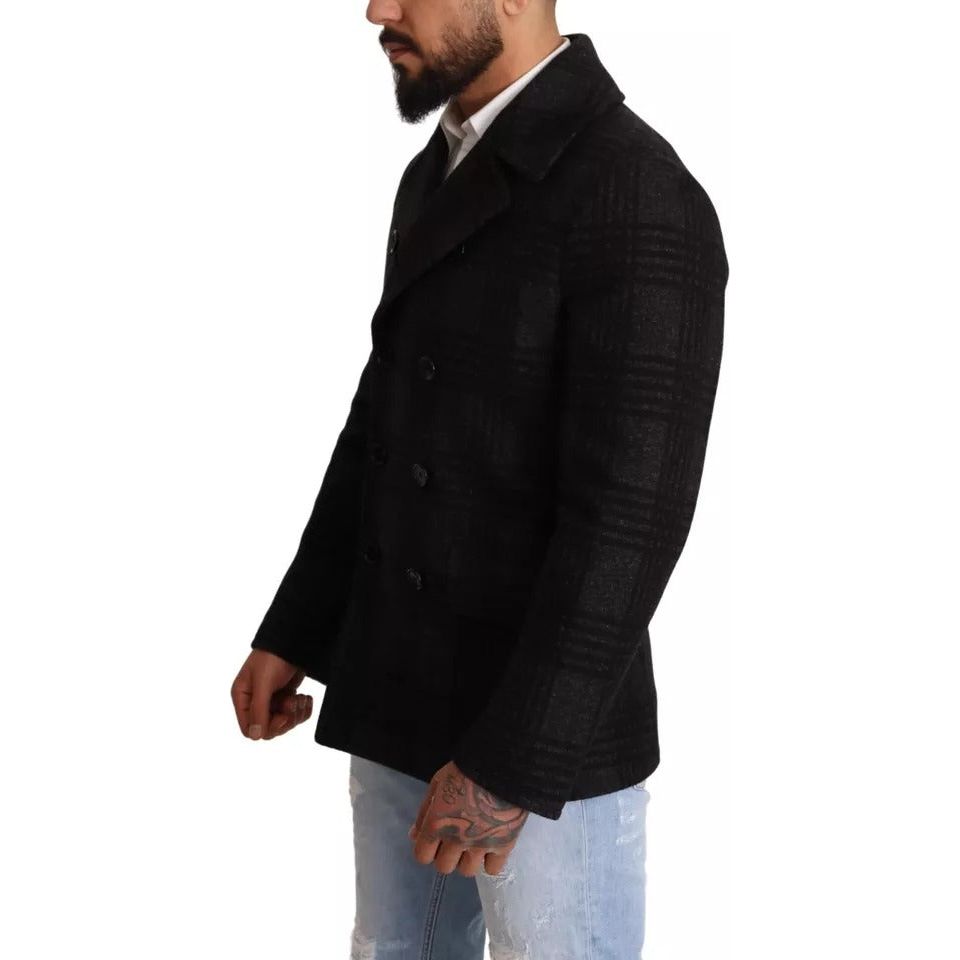 Dolce & Gabbana Black Check Wool Trench Coat Jacket