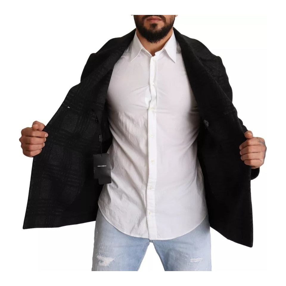 Dolce & Gabbana Black Check Wool Trench Coat Jacket