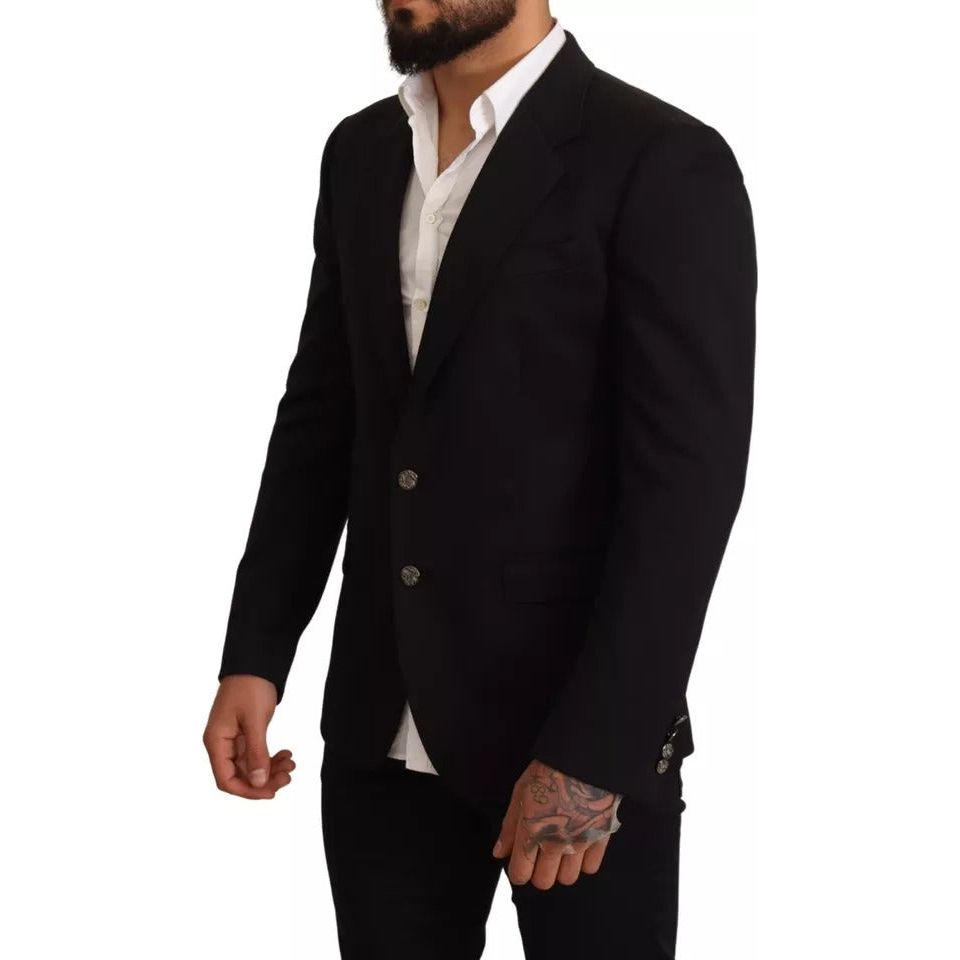 Dolce & Gabbana Black Cotton Slim Fit Coat Blazer Jacket