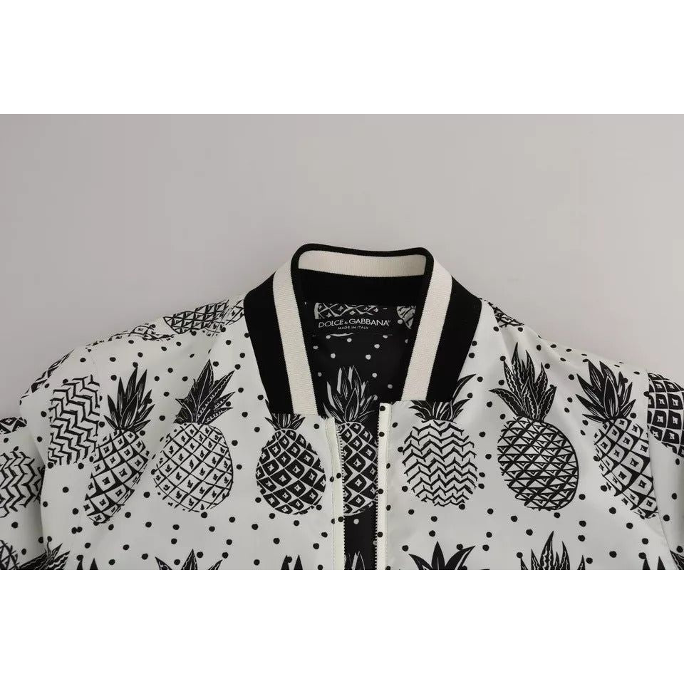 Dolce & Gabbana White Black Cotton Bomber Coat Jacket