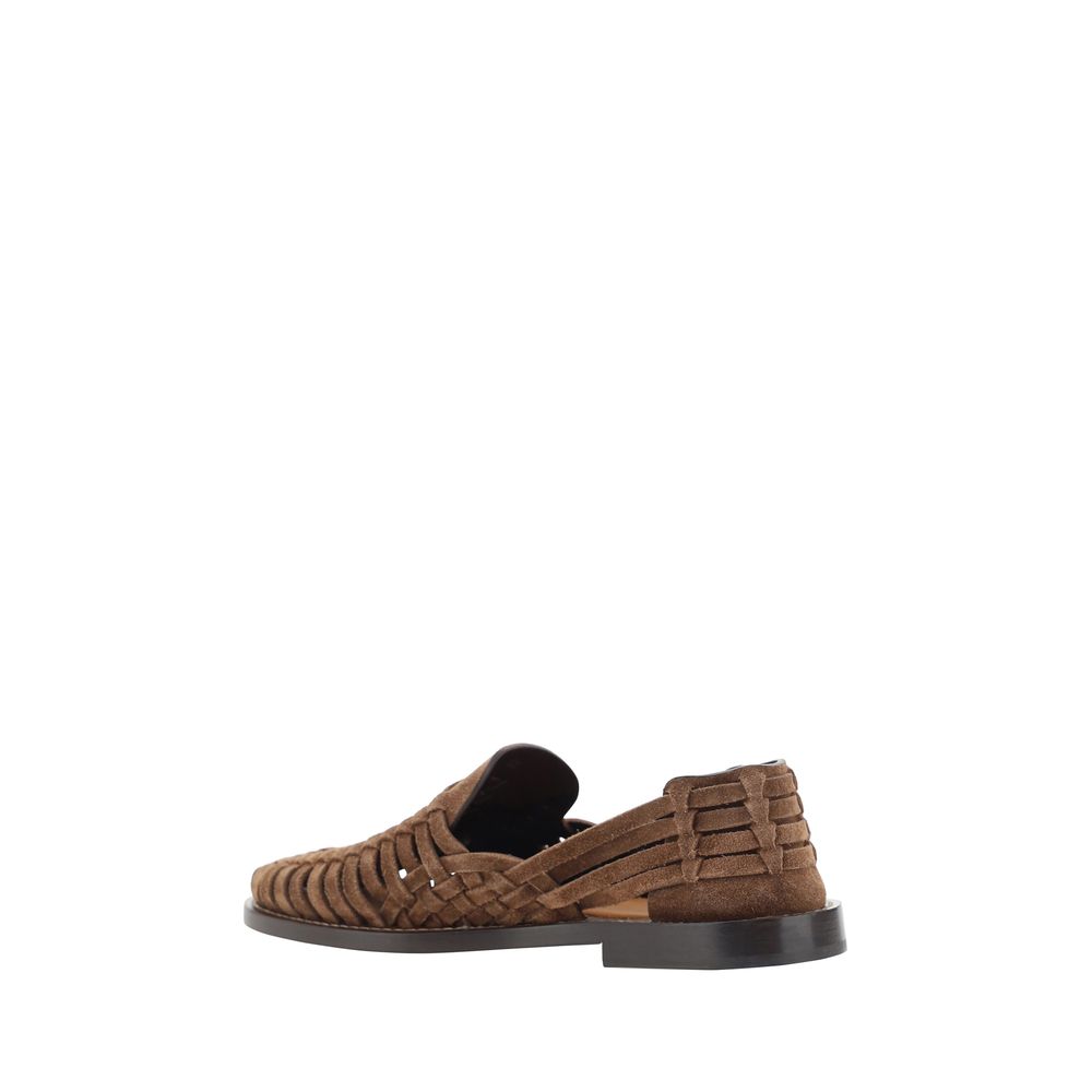 Brunello Cucinelli Brown Leather Weave Loafers