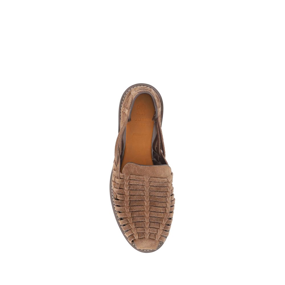Brunello Cucinelli Brown Leather Weave Loafers