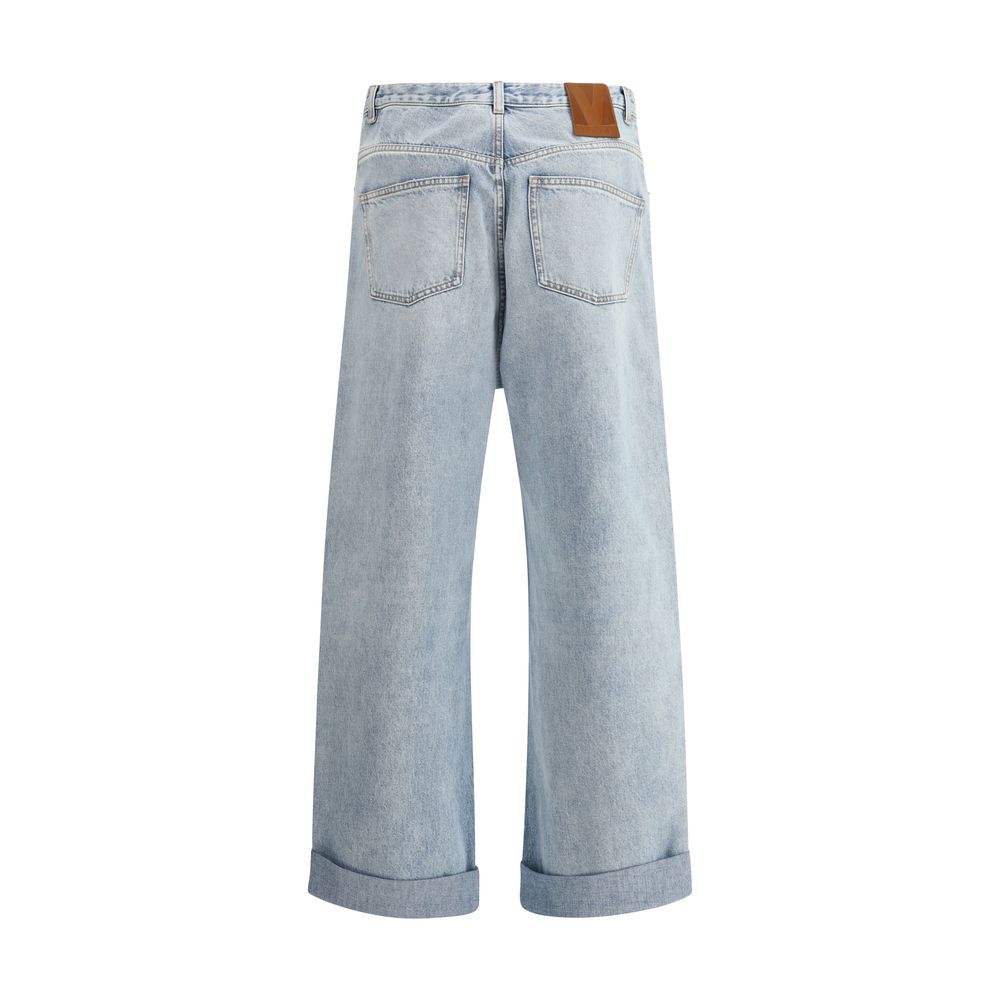Valentino Blue Cotton Baggy Jeans for Effortless Luxury Style