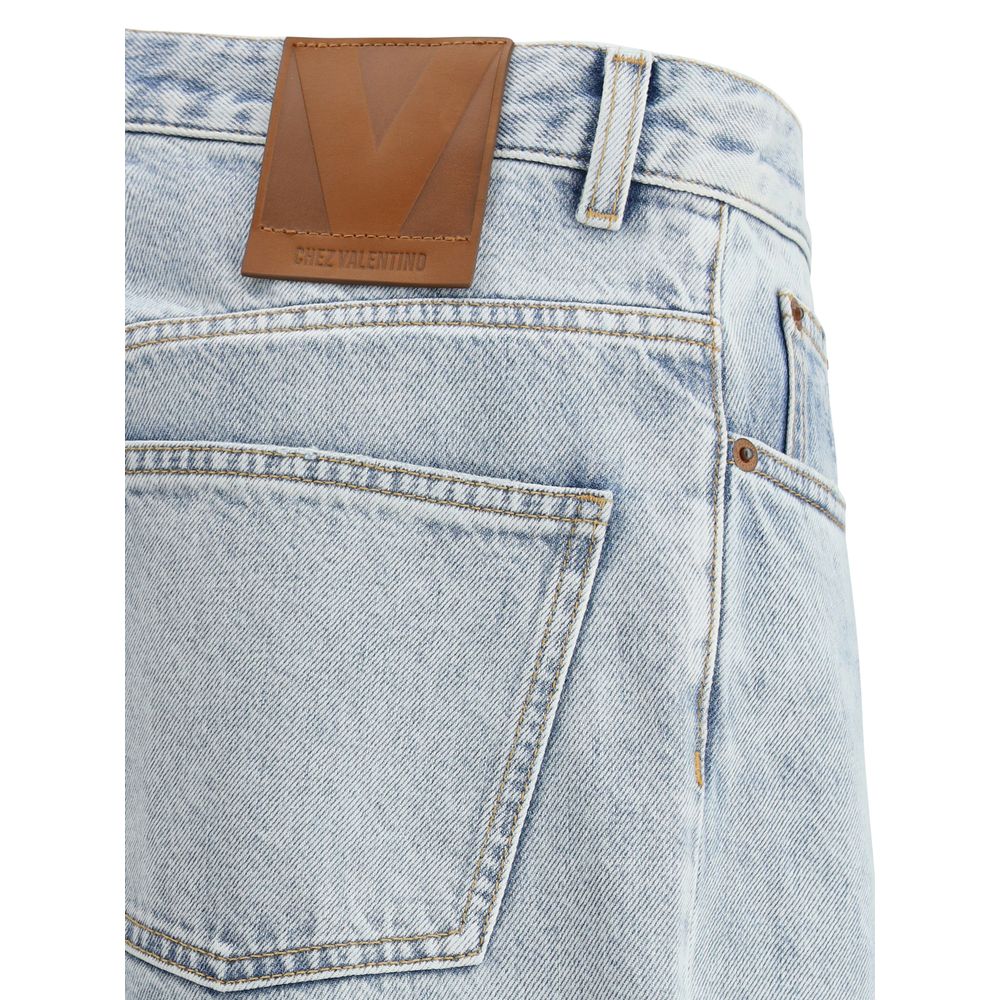 Valentino Blue Cotton Baggy Jeans for Effortless Luxury Style