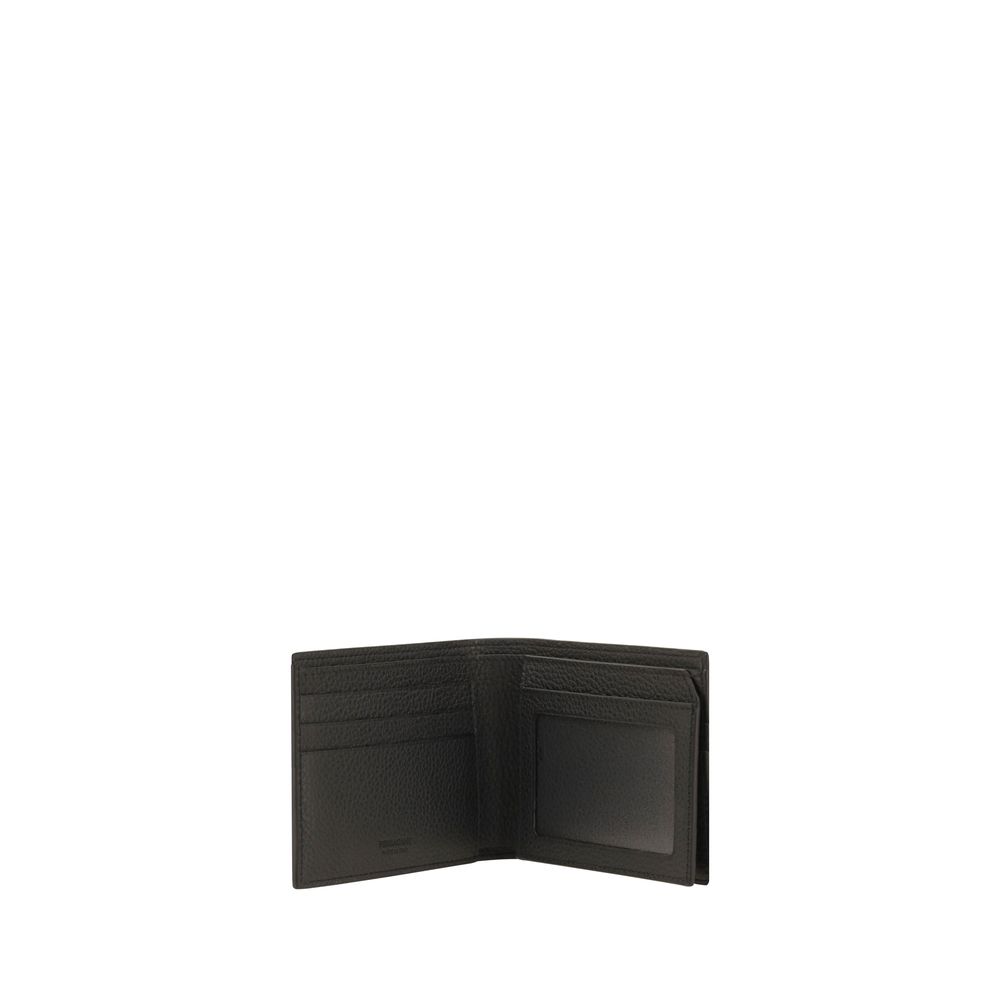 Ferragamo Black Calfskin Gancini Pattern Leather Wallet