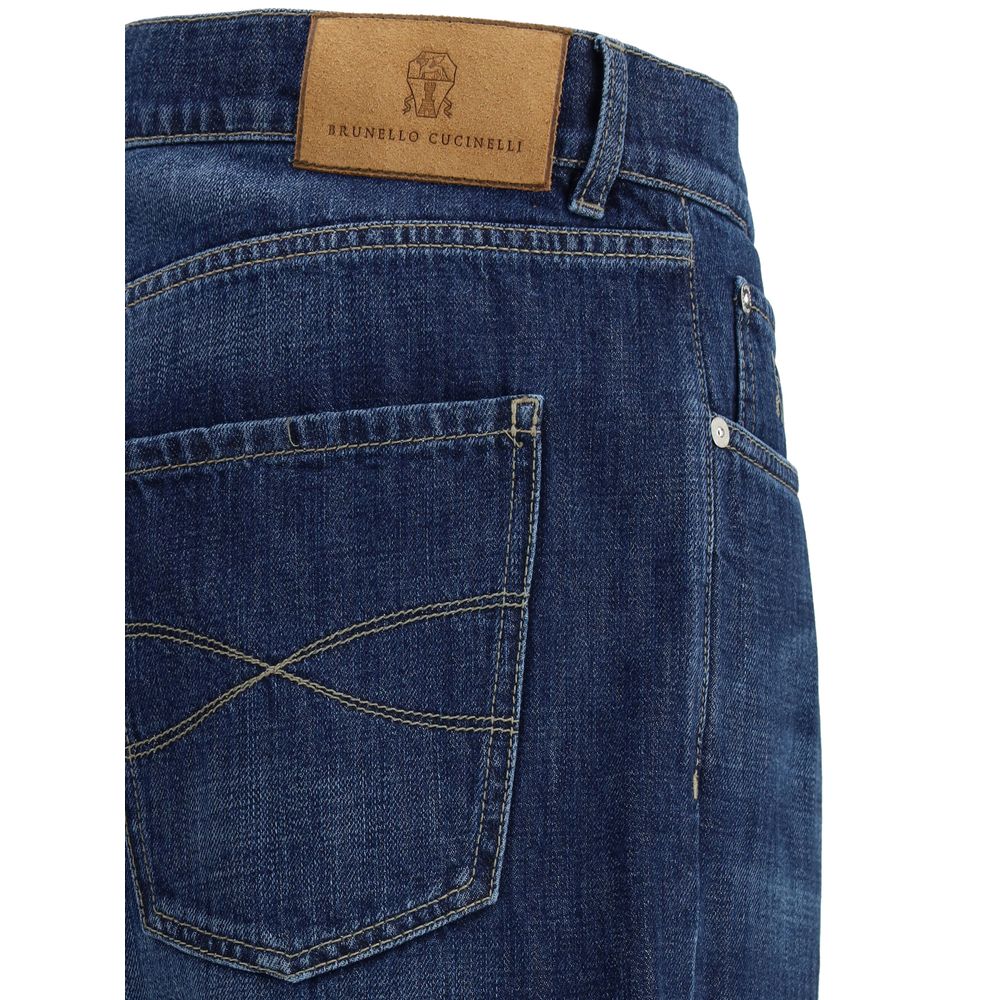 Brunello Cucinelli Blue Denim Cuffed Jeans for Elevated Casual Elegance