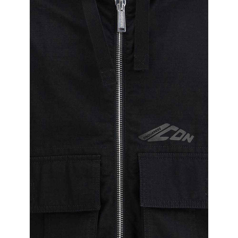Dsquared² Black Ripstop Windbreaker Jacket for Elevated Style