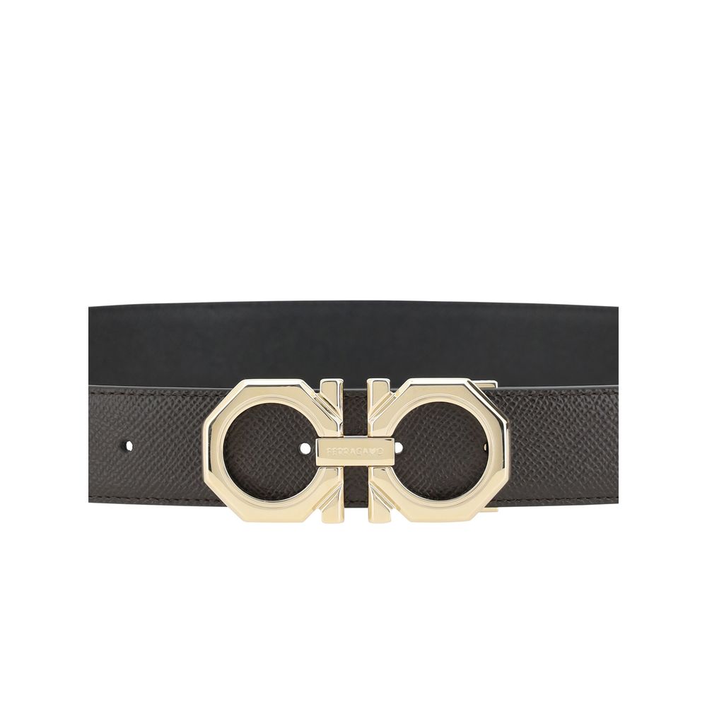 Ferragamo Black Premium Grained Leather Belt