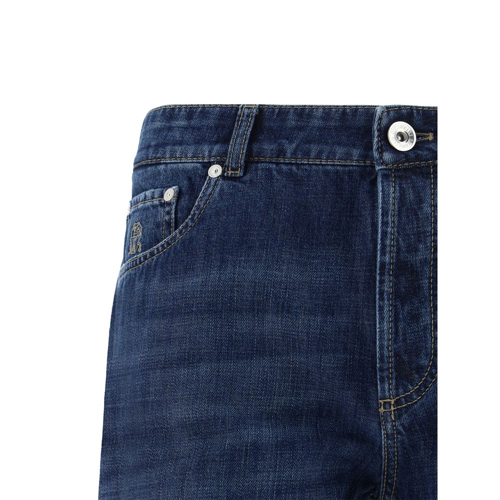 Brunello Cucinelli Blue Premium Cotton Cuffed Jeans