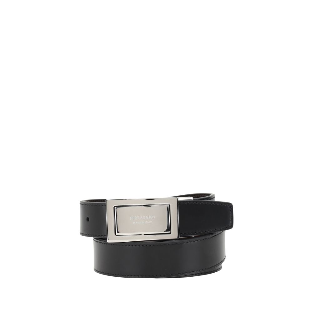 Ferragamo Black Premium Leather Reversible Buckle Belt