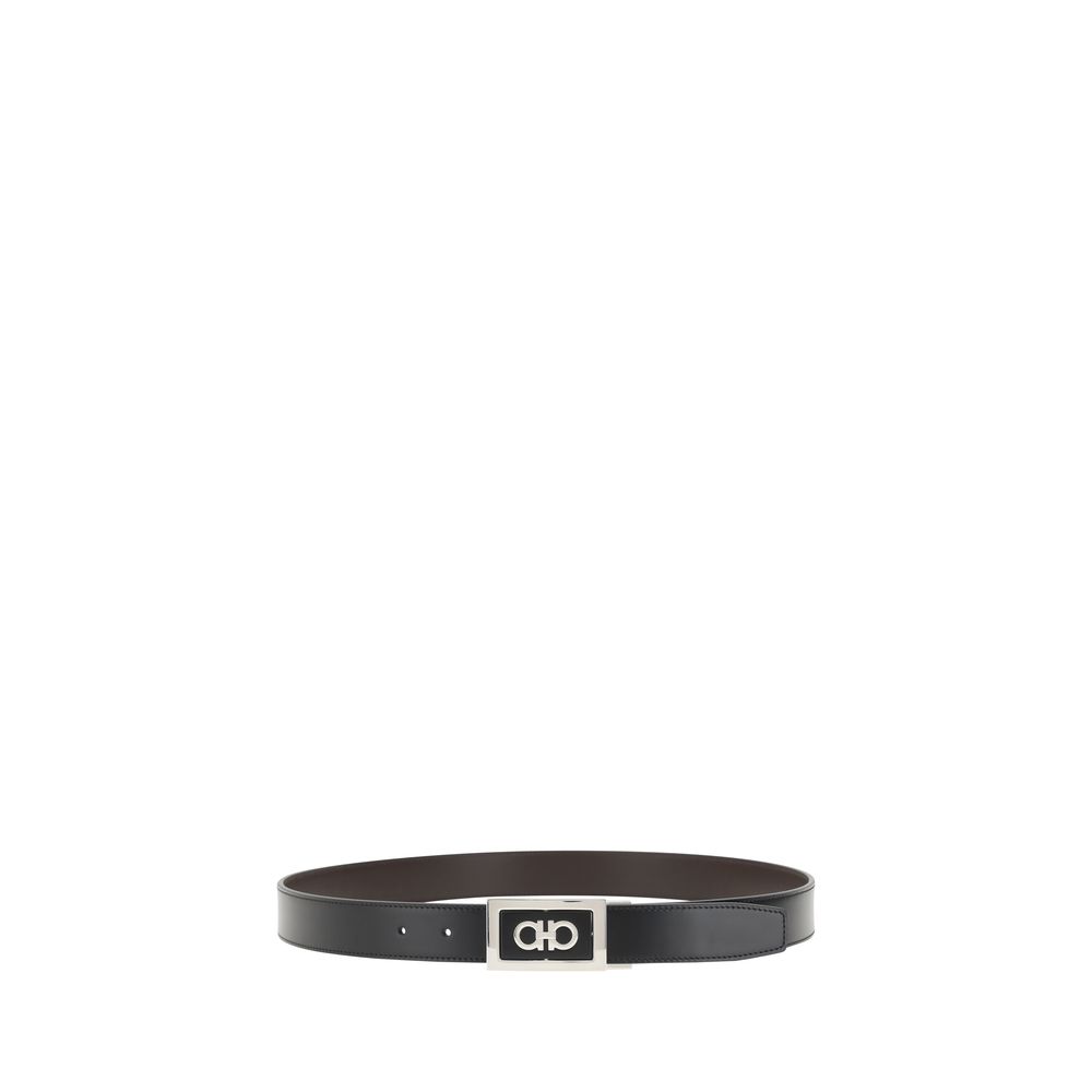 Ferragamo Black Premium Leather Reversible Buckle Belt