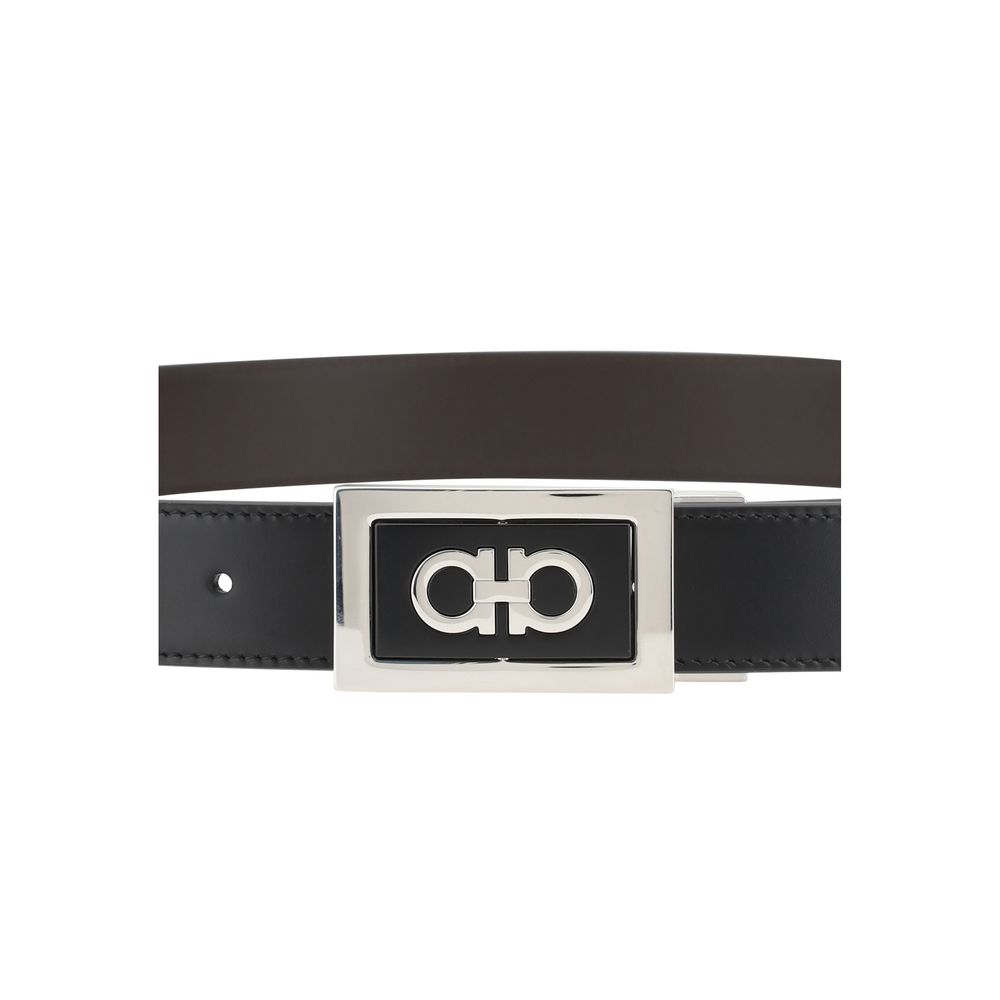 Ferragamo Black Premium Leather Reversible Buckle Belt