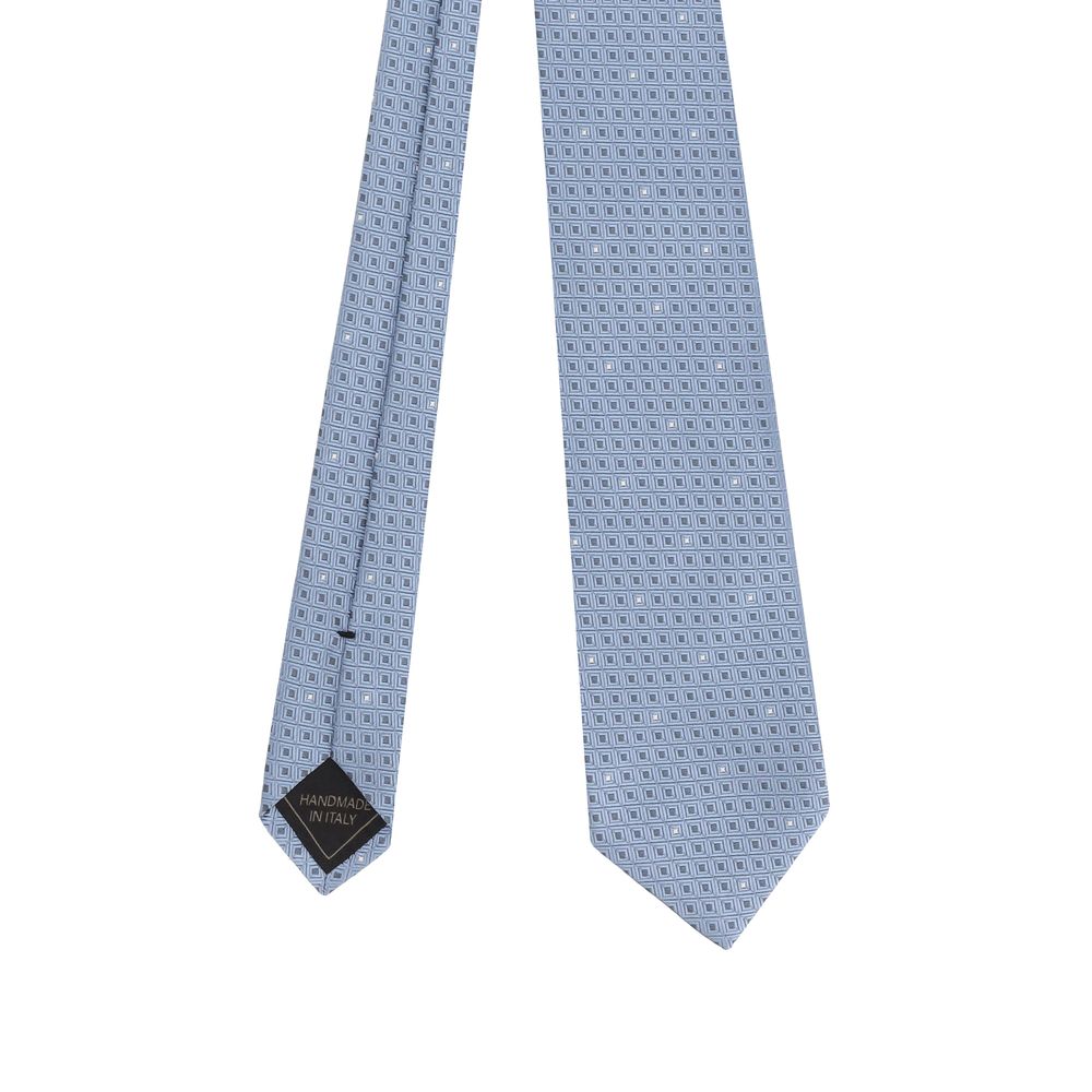 Brioni Blue Silk Tie with Geometric Pattern for Sophisticated Style