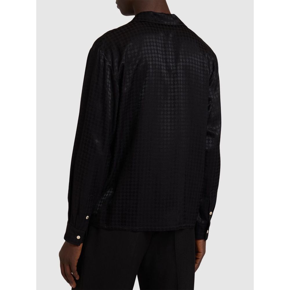 Amiri Black Viscose Shirt With All-Over Brand Motif