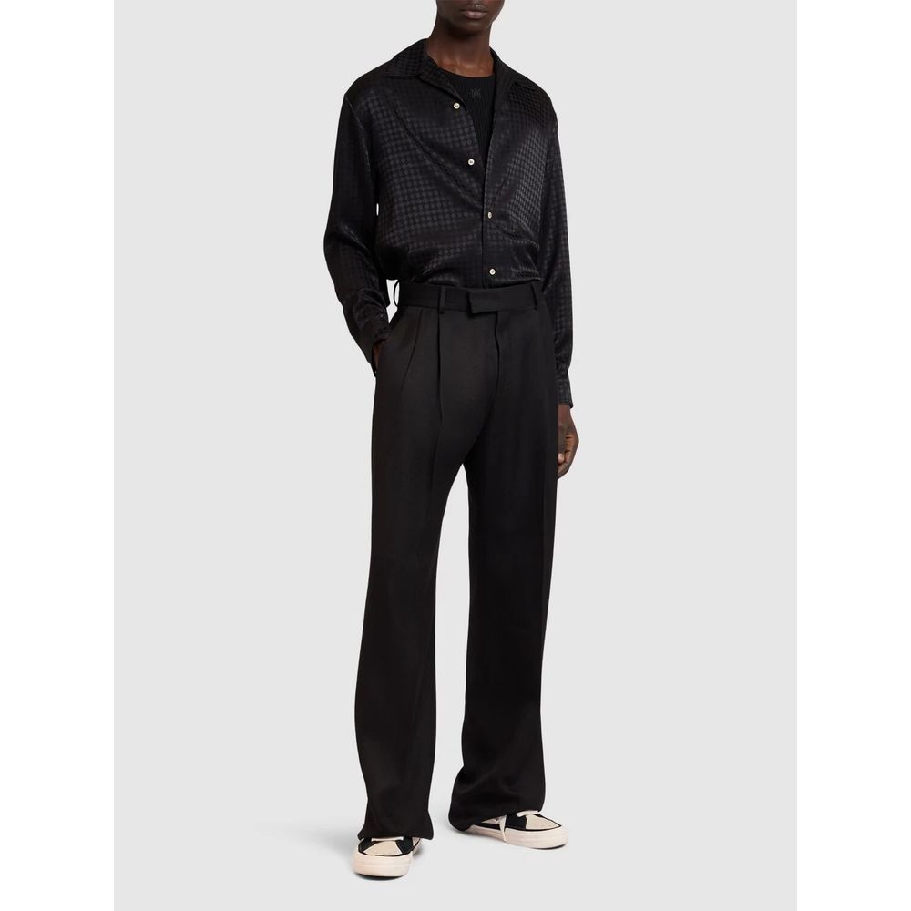 Amiri Black Viscose Shirt With All-Over Brand Motif