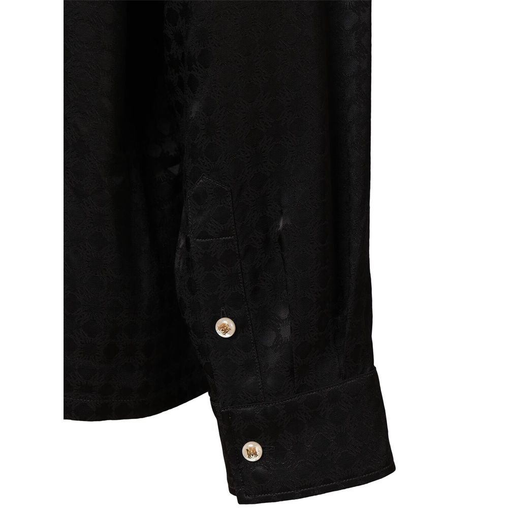 Amiri Black Viscose Shirt With All-Over Brand Motif