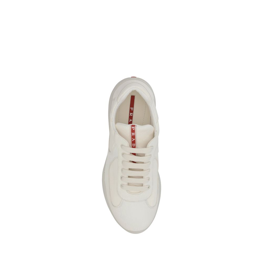 Prada White Grained Leather Sneakers: Timeless Elegance for Every Occasion